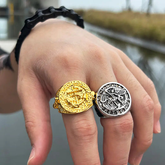 Bague Hip Hop en acier inoxydable plaqué or pour homme