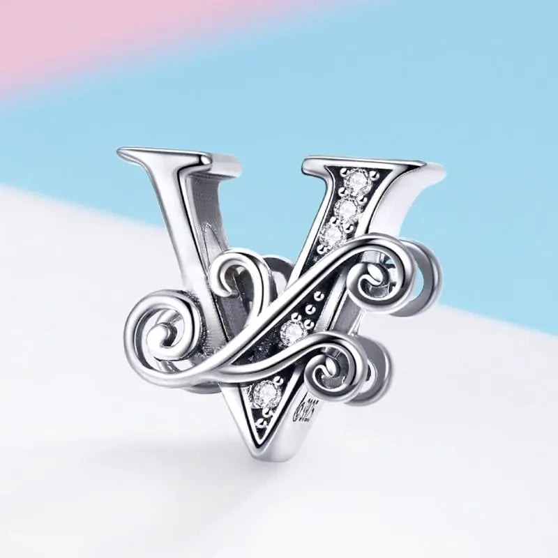 Vintage Pattern Alphabet Beads S925 Silver DIY Bracelet