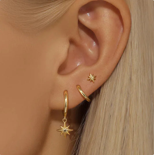 Ensemble de 3 boucles d'oreilles en forme d'étoile galvanisées