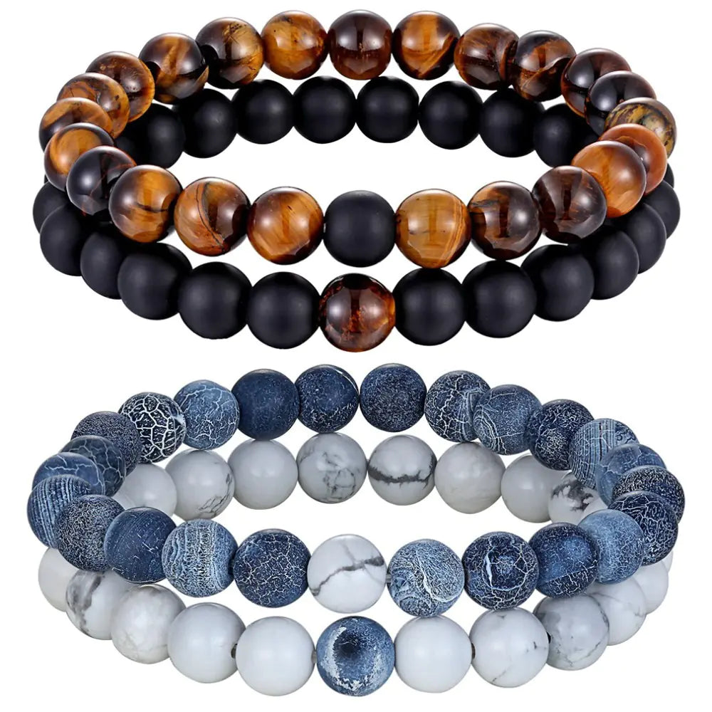 Natural Stone Yoga Bead Bracelet with Lava and Tiger Eye