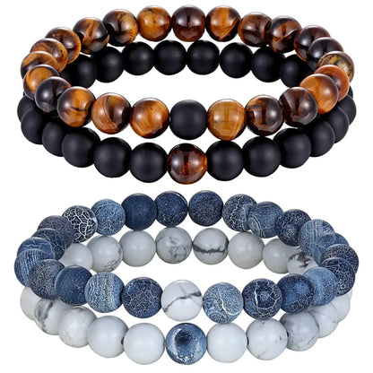 Natural Stone Yoga Bead Bracelet with Lava and Tiger Eye