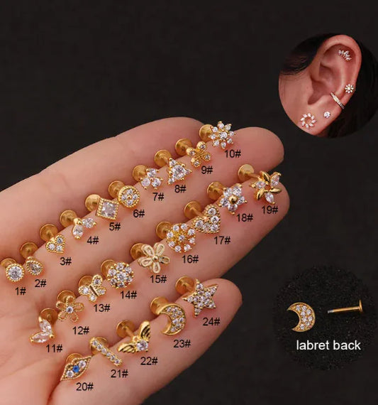 Clou d'oreille fleur en zircon pour lèvres et cartilage