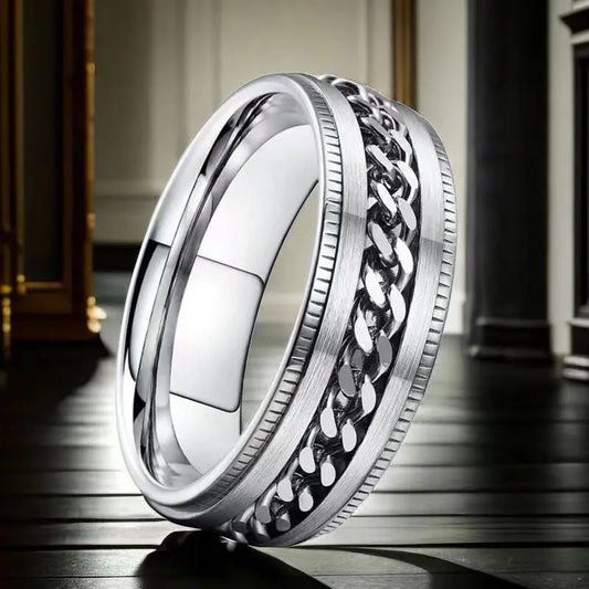Bague rotative hip-hop en acier inoxydable pour homme, grand teint