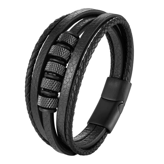 Bracelet homme tressé multicouche en cuir véritable