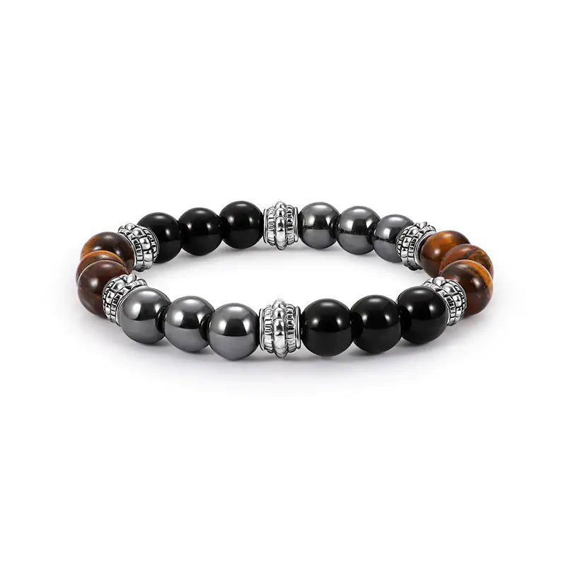 Black Matte Stone Tiger Eye Bead Bracelet, Natural Gemstone
