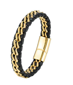 Men's Leather and Steel Bracelet - Genuine (One Piece)