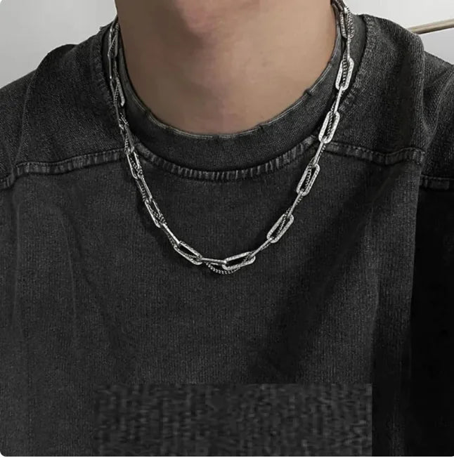 Collier double couche en acier titane pour homme