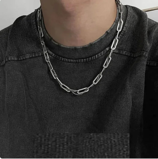 Collier double couche en acier titane pour homme