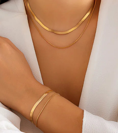 Collier en or London - Ensemble chaîne serpent double couche